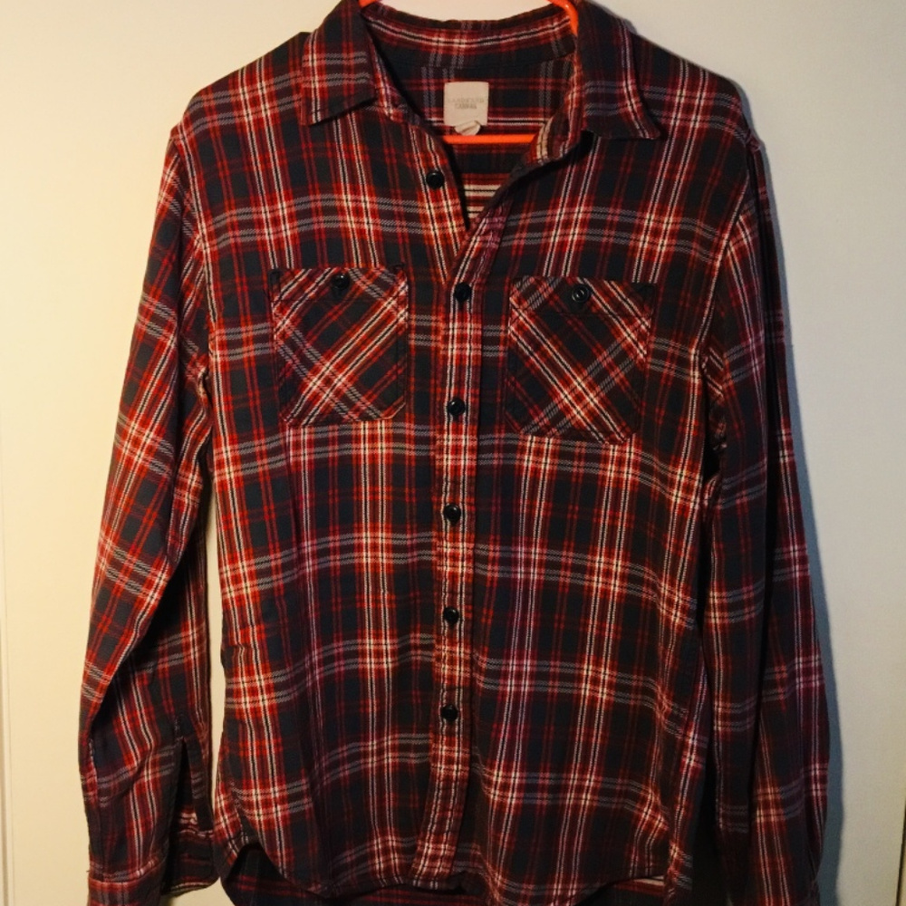 Lands End Red Flannel Shirt Size M